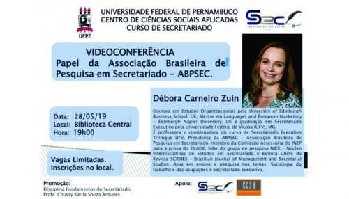 ABPSEC realiza videoconferência sobre o Papel da Associação Brasileira de Pesquisa em Secretariado na UFPE